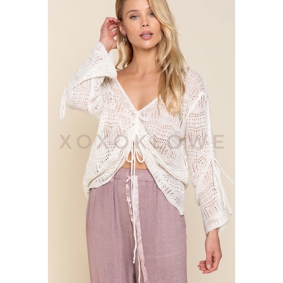POL Ivory Pull String Top Lightweight Long Sleeve - Picture 3 of 14